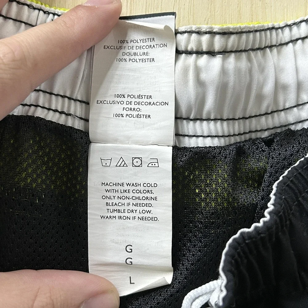 Nike Swim‎ Shorts Mens Large Black Colorblock Mesh Lined Drawstring Trunks Beach